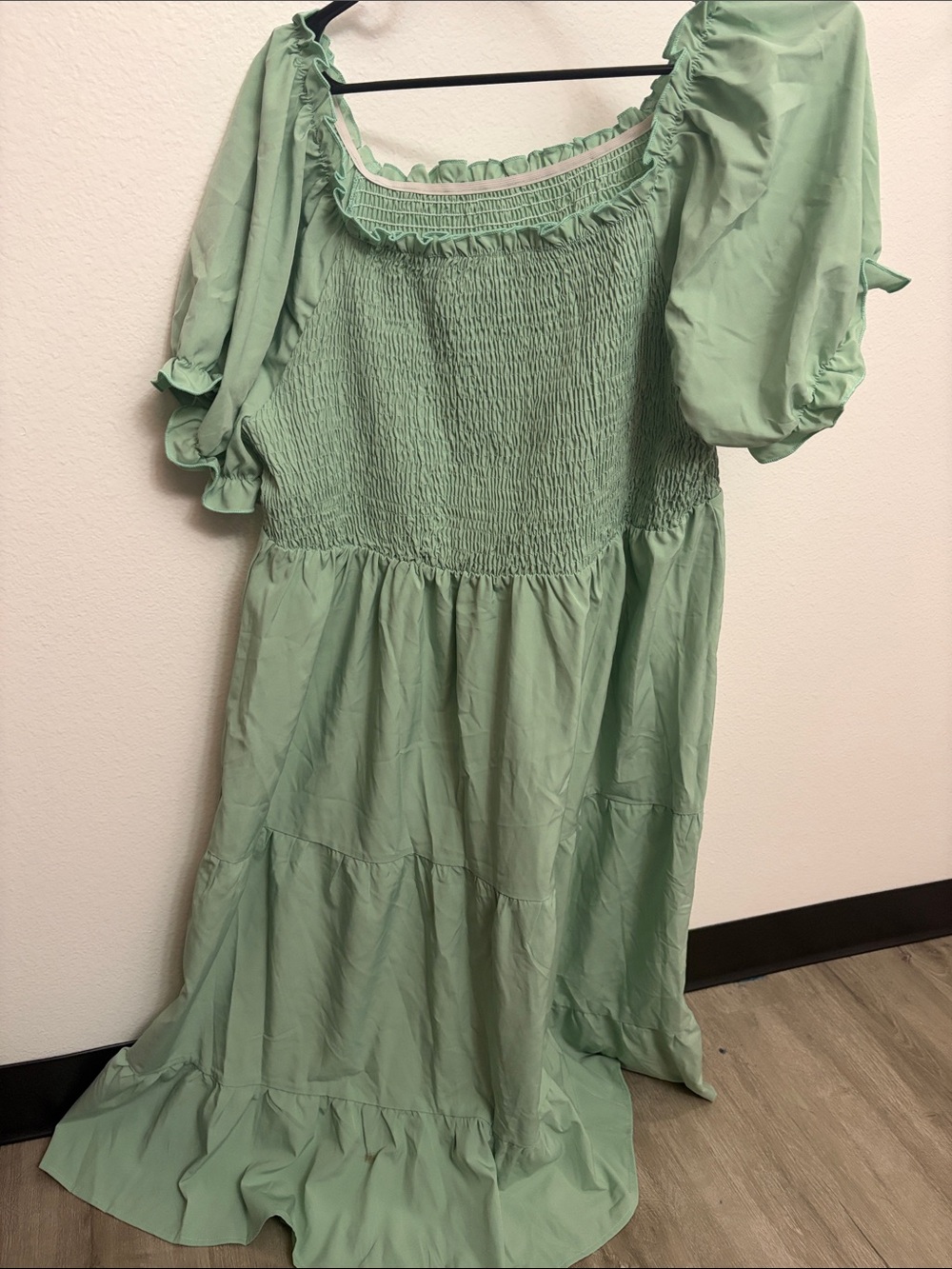 SHEIN Sage Green Smocked Maxi Dress with Puff Sleeves